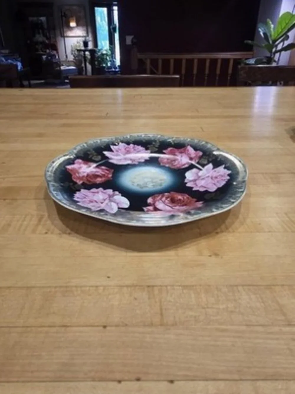 Antique ZS Co Bavaria Mignon Hand Painted Pink Rose Gold Cabinet Plate 1880